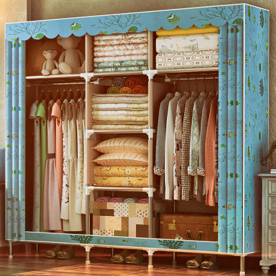 住宅家具柜类简易衣柜大容量不锈钢双人布衣橱大号非实木单人衣柜