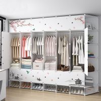 简易衣柜收纳架单人组装推拉卧式家具柜双人钢管加固加粗仿实木