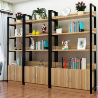 货架仓储化妆品展示柜钢木书架书柜陈列柜储物架置物架整理架鞋架 浅胡桃黑架 五层80*30*182