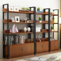 货架仓储化妆品展示柜钢木书架书柜陈列柜储物架置物架整理架鞋架 柚木黑架 四层60*30*145