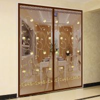 魔术贴防蚊帘夏季高档磁铁纱窗家用沙帘磁性纱加密粘纱窗纱网 咖啡玫瑰(全磁铁+超宽魔术贴) 90宽190高(门框外边尺寸)