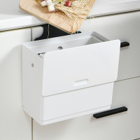 日本家用壁挂式垃圾桶厨房带盖创意可悬挂垃圾筒橱柜滑盖垃圾篓 白色