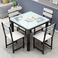 钢化玻璃餐桌椅组合现代简约四方桌小户型家用饭桌饭店正方形餐桌