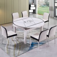 餐桌椅组合现代简约小户型实木伸缩桌钢化玻璃电磁炉实用家用餐桌