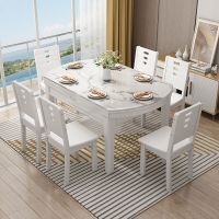 大理石餐桌家用实木餐桌椅组合可伸缩折叠玻钢石餐桌现代简约饭桌