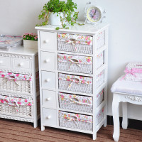 实木藤编收纳柜抽屉式储物柜多层木质整理柜儿童田园柜子家居斗柜