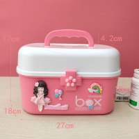 家庭装大小号药箱医药箱多层便携急救小型可爱收纳盒家用儿童塑料 粉色大号女孩手工款