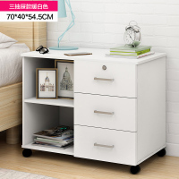 床头柜加长款简易经济型卧室收纳柜客厅储物柜可移动床头柜子边柜 三抽屉暖白色[金属拉手][带锁] 组装