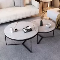意式轻奢岩板茶几圆形茶桌大理石茶几简约客厅家用小户型边几组合