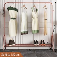 轻奢晾衣架落地折叠室内晒衣架阳台卧室挂衣架家用简易凉衣单杆式 150CM+置物网[玫瑰金] 大