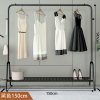 轻奢晾衣架落地折叠室内晒衣架阳台卧室挂衣架家用简易凉衣单杆式 150CM+置物网[经典黑] 大