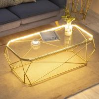 简约现代茶几北欧小户型客厅长方形钢化玻璃铁艺个红 ins创意