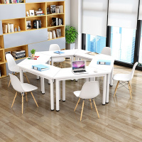 简约现代拼接会议桌梯形办公桌学校辅导班桌阅览室课桌椅洽谈桌 一米二梯形单张暖白色