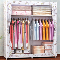 住宅家具柜类简易衣柜大容量不锈钢双人布衣橱大号非实木单人衣柜 1.3米宽竹叶