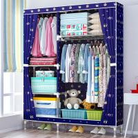 住宅家具柜类简易衣柜大容量不锈钢双人布衣橱大号非实木单人衣柜 1米加粗钢管蓝底狗狗