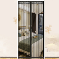 加密防蚊帘隔断磁性软纱帘卧室防虫蝇沙隔断帘魔术贴纱纱窗 黑色条纹 宽80*高200