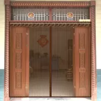 魔术贴防蚊帘磁性纱夏季纱窗防蝇通风家用卧室隔断高档免打孔 静音条纹咖啡色+2包粘扣 85*200