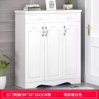 欧式鞋柜家用口大容量玄关柜简易经济型多层简约收纳防尘鞋架子 E款三门暖白色