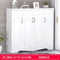 欧式鞋柜家用口大容量玄关柜简易经济型多层简约收纳防尘鞋架子 E款四门暖白色
