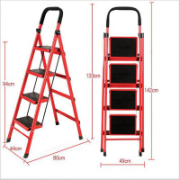 梯子 家用梯子 折叠梯 人字梯 扶梯 加厚加宽踏板梯 移动室内楼梯 加宽加厚D型管4步梯红色