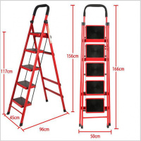 梯子 家用梯子 折叠梯 人字梯 扶梯 加厚加宽踏板梯 移动室内楼梯 加宽加厚D型管5步梯红色