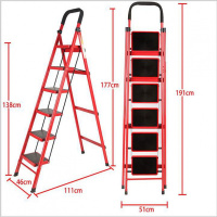 梯子 家用梯子 折叠梯 人字梯 扶梯 加厚加宽踏板梯 移动室内楼梯 加宽加厚D型管6步梯红色