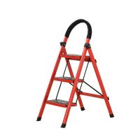 梯子家用折叠肯泰铝合金折叠梯子多功能晾衣架折叠楼梯梯晾晒梯 3步钢管普通款-红色
