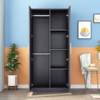 衣柜实木简易两储物柜卧室家具出租房家用四木质组装收纳柜子 黑胡桃色 2门特价款180高80宽40深