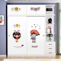 现代简约推拉衣柜卡通儿童男女孩木质柜子组合卧室整体定制烤漆 长100衣柜+顶柜+角柜(图案留言)
