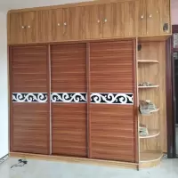 推拉衣柜定做移简约环保pvc木塑海浪板衣柜推拉滑动柜 幻彩胡桃
