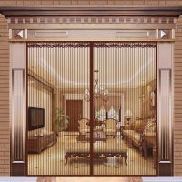 大尺寸防蚊帘 外免打孔粘贴磁性纱窗帘卧室家用隔断定制 条纹咖啡(魔术贴款) 150*220