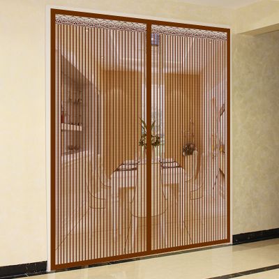 防蚊帘免打孔纱纱窗网自吸自粘加密卧室家用农村大外 咖啡色条纹[送整盘魔术贴] 宽85*高200