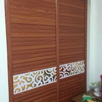 定做衣柜推拉移木塑板海浪板衣柜推拉定做钛镁合金百叶 花梨木