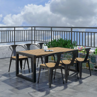 户外长条桌椅组合套件庭院露阳台花园咖啡厅休闲防腐塑木室外桌椅