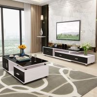 北欧现代简约小户型创意钢化玻璃家用客厅电视柜茶几组合套装黑色