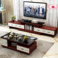 现代简约小户型电视柜茶几组合客厅伸缩欧式钢化玻璃免漆纯色