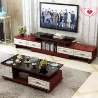 现代简约小户型电视柜茶几组合客厅伸缩欧式钢化玻璃免漆纯色