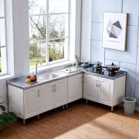 简易橱柜洗碗灶台不锈钢水柜组装实木餐边柜出租厨房用收纳柜