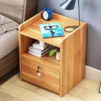简约床头柜现代卧室带锁收纳柜简易床边柜欧式仿实木小户型储物柜