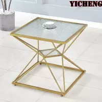 钢化玻璃茶几金色北欧小方几现代简约客厅沙发边几角几创意侧边柜