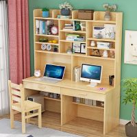 实木儿童书桌书柜组合家用卧室中小学生写字台经济型台式电脑桌 单桌+椅子(双抽屉款) 140长60宽200高