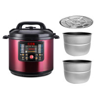 商用电压力锅8l/12l/15l/26l/33l40l/大容量高压锅饭煲双 10L酒红色双胆蒸格+插座+密封圈一键排气款