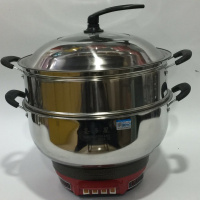 圣多星八代多功能不锈钢电热锅30cm 32cm 34cm电火锅电炒锅 30cm加高加厚锅[1个屉]