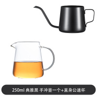 手冲咖啡壶咖啡过滤杯细口壶不锈钢家用咖啡器具挂耳长嘴水壶|典雅黑250ML+直身公道杯410ml