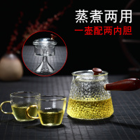 加厚耐热玻璃蒸煮茶壶手工锤纹侧把蒸煮两用壶电陶炉专用壶大容量|450m两用壶+2锤纹杯