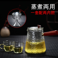 加厚耐热玻璃蒸煮茶壶手工锤纹侧把蒸煮两用壶电陶炉专用壶大容量|1000ml两用壶+2锤纹杯