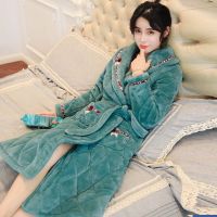 睡袍女冬季加厚加长款珊瑚法兰绒夹棉保暖冬天男士中老年棉袄浴袍