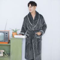 秋冬季睡袍男士法兰绒加厚加绒睡衣长款保暖珊瑚绒浴袍浴衣家居服