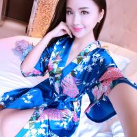 浴袍性感睡袍仿真丝绸睡衣女夏薄浴衣大码睡裙情趣短袖家居服韩版
