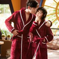 珊瑚绒浴袍秋冬季大码法兰绒睡衣加厚加长款情侣睡袍女性感浴衣男